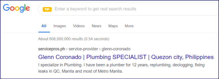 ServicePros SERP simulation